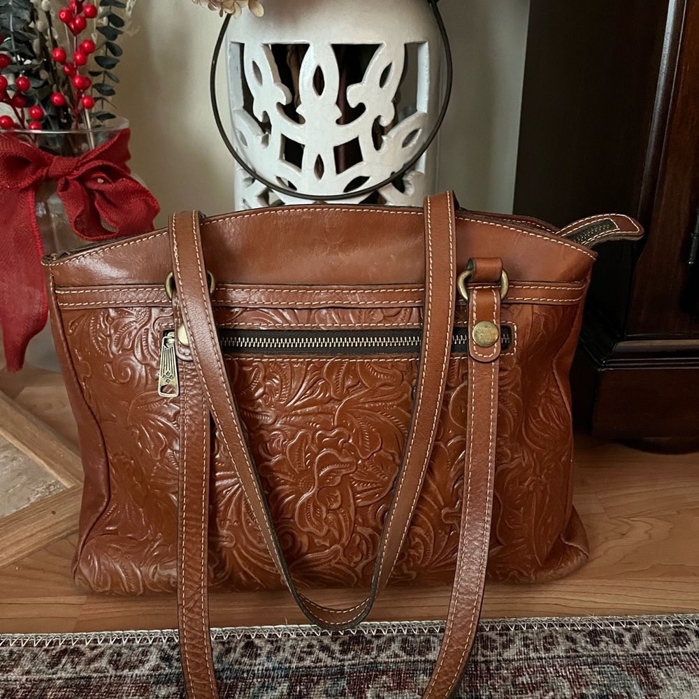 Patricia Nash Tooled Poppy brown Leather Tote Bag